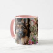 Mug de chiot allemand avec design floral - (Devant gauche)