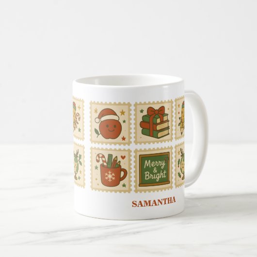 Mug de collage de l'enseignant de Noël | Joyeux et (Devant droit)