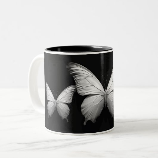 Mug de conception papillon noir et blanc (Devant gauche)