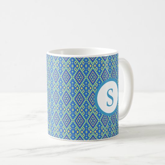 Mug de design dynamique bleu et jaune (Devant droit)