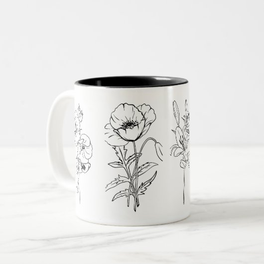 Mug de design floral noir et blanc (Devant gauche)