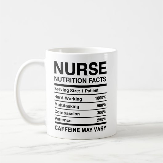 Mug de faits nutritionnels drôles pour infirmière, (Gauche)