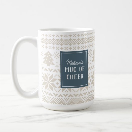 Mug de Fête Knit Bleu et Beige (Gauche)