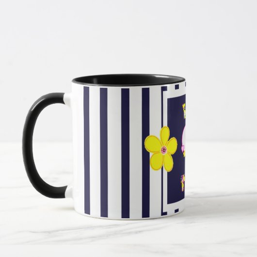 Mug de fleurs d'art jaune brillant de la marine (Gauche)