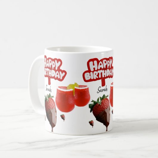 Mug de fraises joyeuse Mug d'anniversaire (Devant gauche)