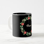 Mug de gerbes de Noël rose Floral | Paix (Devant gauche)