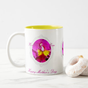 Mug de la fête des mères de l'orchidée rose jaune