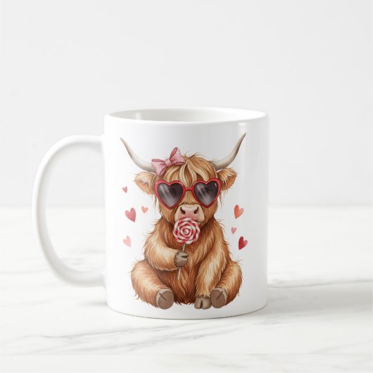 Mug de la Saint-Valentin Vache Highland Mignonne (Gauche)