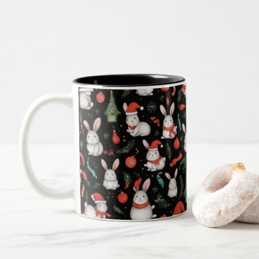 Mug de lapin de Noël joyeux et festif (Avec donut)