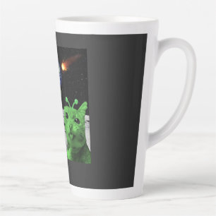 Mug de latte de mème de chat alien vert selfie UFO
