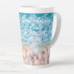 Mug de latte personnalisé de plage "Bonjour"