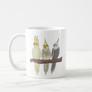 Mug De mignons cockatiels s'agglutinent sur une perche