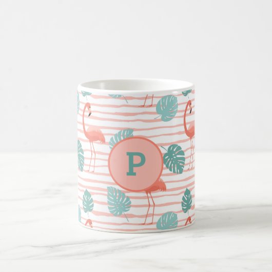 Mug De mignons Flamants roses sur Arrière - plan vert (Centre)