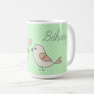 Mug De mignons Inséparables sur le point Polka vert de