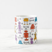 Mug De mignons robots à doodle. Motif sans couture. Ch (Centre)