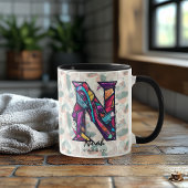 Mug de monogramme Abstrait dynamique - N pour Noah
