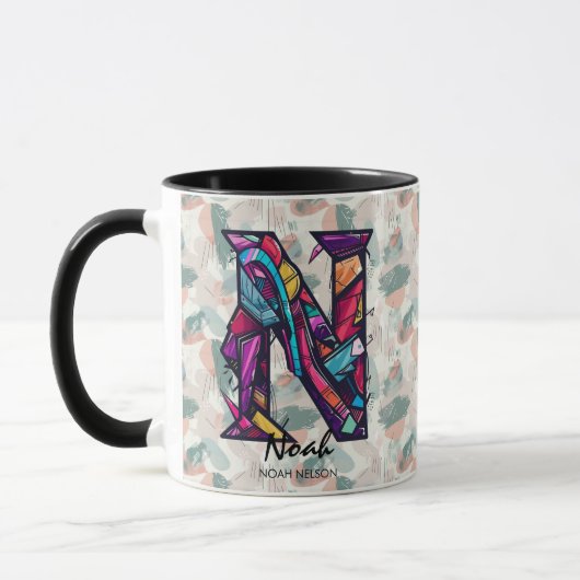 Mug de monogramme Abstrait dynamique - N pour Noah (Gauche)