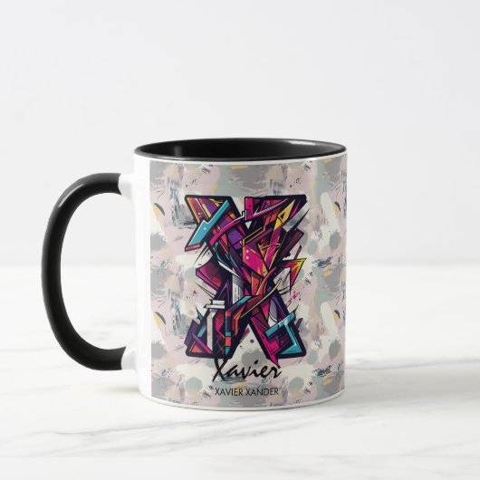 Mug de monogramme Abstrait dynamique - X pour Xavi (Gauche)