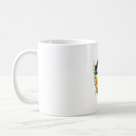 Mug de monogramme C floral avec nom modifiable (Gauche)