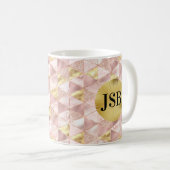 Mug de monogramme d'art Abstrait rose et or (Devant droit)