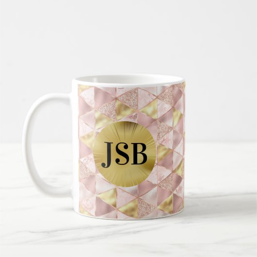 Mug de monogramme d'art Abstrait rose et or (Gauche)
