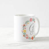 Mug de monogramme de couronne de fleurs (Devant droit)