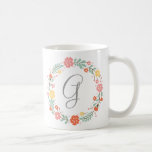 Mug de monogramme de couronne de fleurs<br><div class="desc">Monogramme de couronne florale</div>