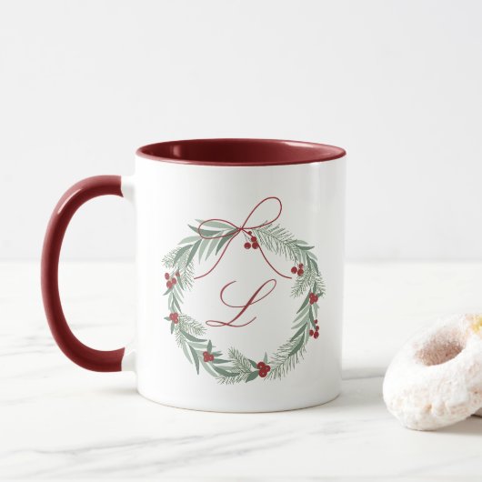 Mug de monogramme de Noël personnalisé (Avec donut)