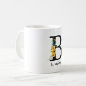 Mug de monogramme floral B avec nom modifiable (Devant gauche)