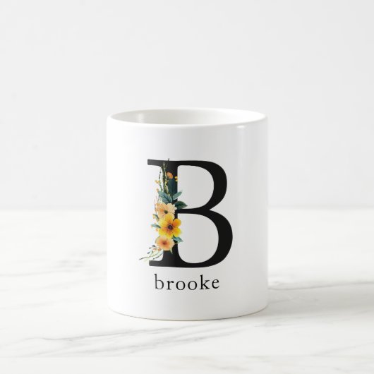 Mug de monogramme floral B avec nom modifiable (Centre)
