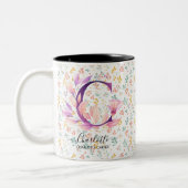 Mug de monogramme floral chic Boho personnalisé - (Gauche)