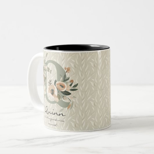 Mug de monogramme floral chic et robuste - Rubis (Devant gauche)