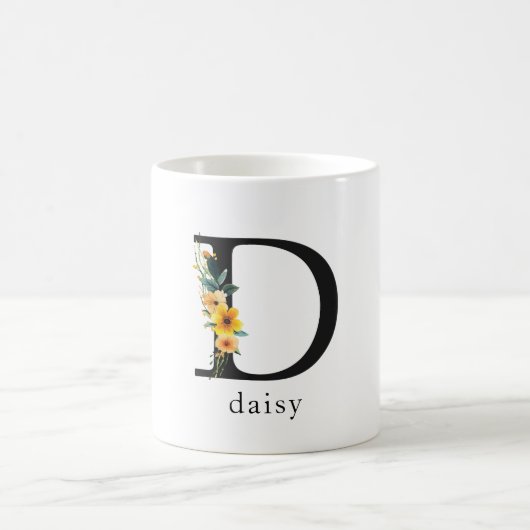 Mug de monogramme floral D avec nom modifiable (Centre)