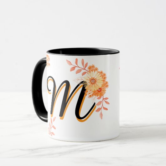 Mug de monogramme floral - Élégante lettre M-writ (Devant gauche)