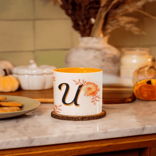 Mug de monogramme floral - Élégante lettre U nom