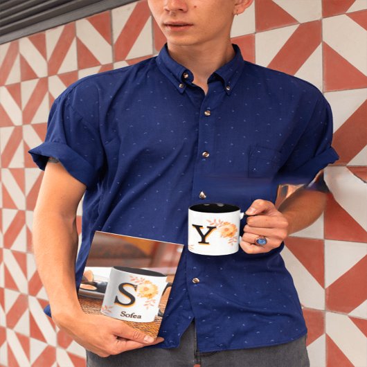 Mug de monogramme floral - Élégante lettre Y writ