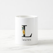 Mug de monogramme floral L avec nom modifiable (Centre)