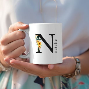 Mug de monogramme floral N avec nom modifiable