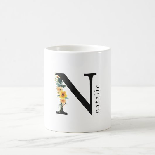 Mug de monogramme floral N avec nom modifiable (Centre)