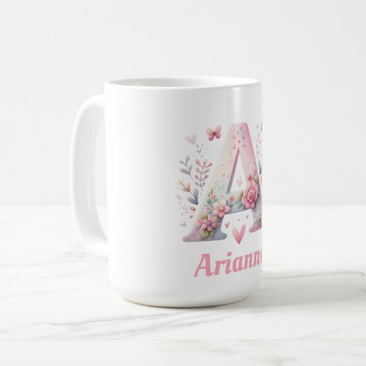Mug de monogramme floral sur mesure (Devant gauche)