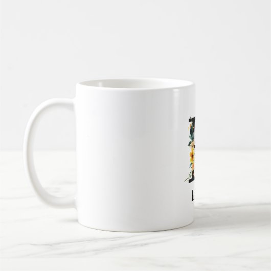Mug de monogramme H floral avec nom modifiable (Gauche)