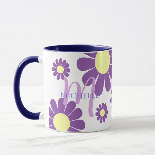 Mug de monogramme mauve marguerite (Gauche)