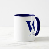 Mug de monogramme personnalisé bleu foncé moderne (Devant droit)