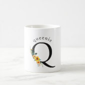 Mug de monogramme Q floral avec nom modifiable (Centre)