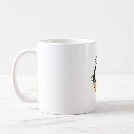 Mug de monogramme Q floral avec nom modifiable (Gauche)