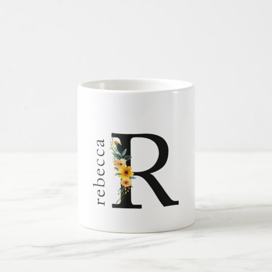 Mug de monogramme R floral avec nom modifiable (Centre)