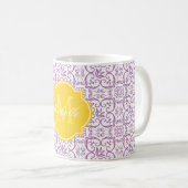 Mug de monogramme radieux de Damas d'orchidée (Devant droit)