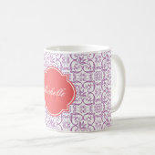 Mug de monogramme radieux de Damas d'orchidée (Devant droit)