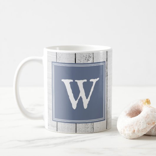 Mug de monogramme rustique bleu (Avec donut)