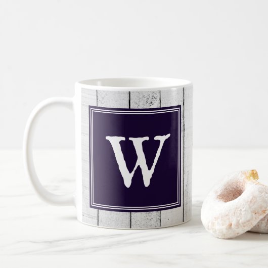Mug de monogramme rustique violet (Avec donut)